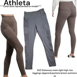Athleta Women's Delancey moto tight high rise leggings zippered pockets brown xs